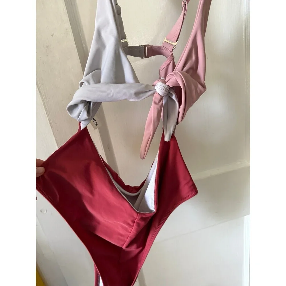 SHEIN women’s size large cut out pink white red bathing suit